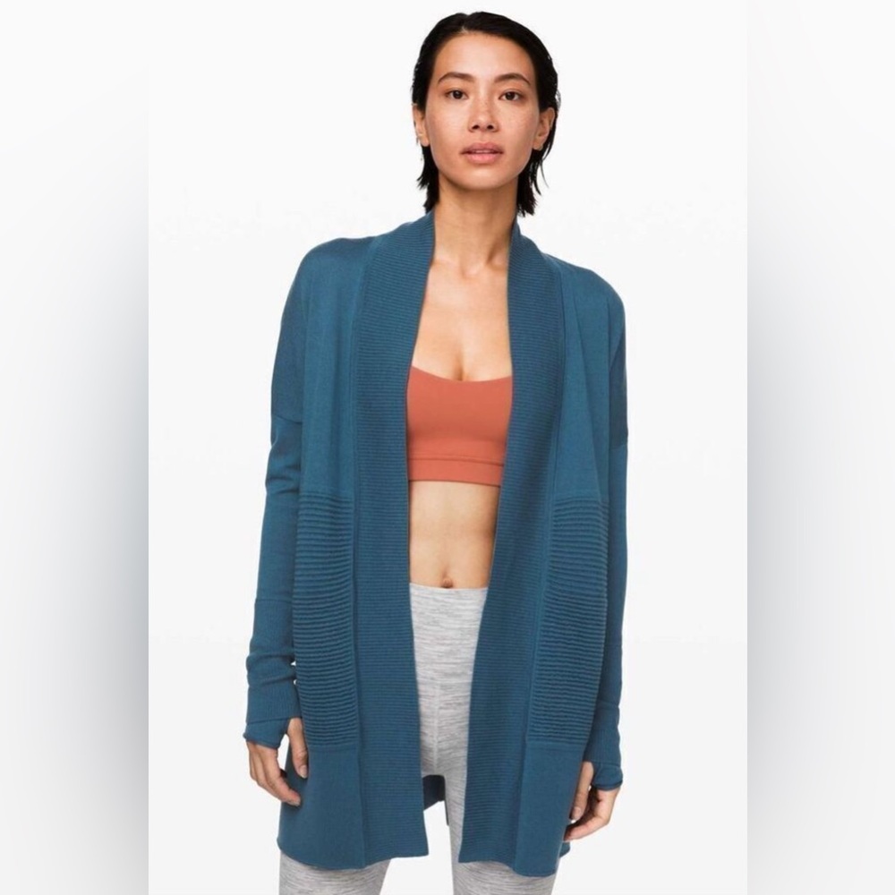 Lululemon Sit in Lotus cardigan wrap sweater teal aqua